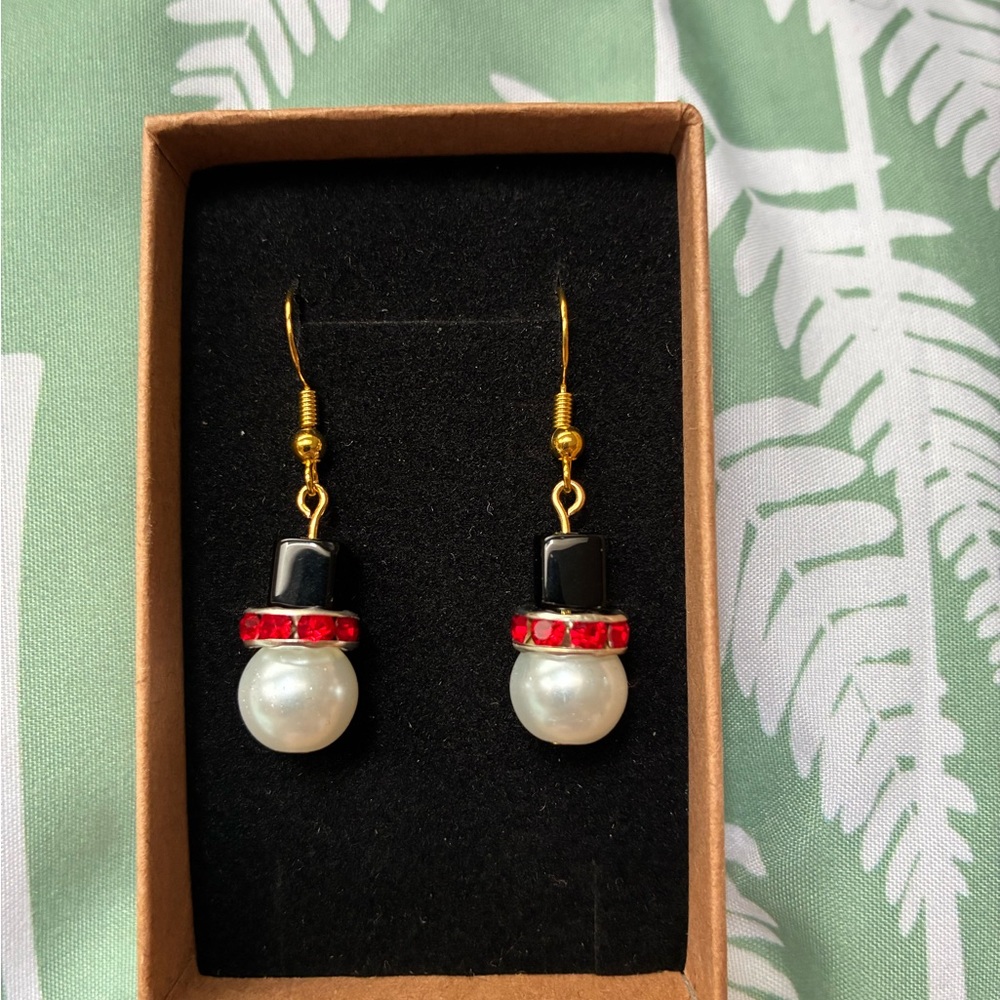Elegant Gold and Red Snowman Earrings